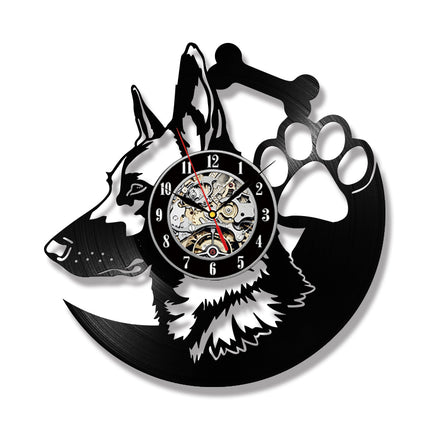 Vinyl Record Wall Clock Led Lighting, Creative Pet Dog Shape, Retro Nostalgic Wall Clock Wall Clock