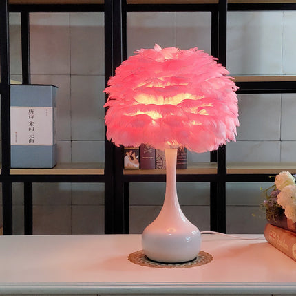 Luxury Feather Table Lamp Bedroom Bedside Light Nordic Ins Touch Dimming Desk Lights for Living Room Study Room Decor Lighting