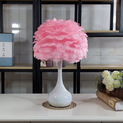 Luxury Feather Table Lamp Bedroom Bedside Light Nordic Ins Touch Dimming Desk Lights for Living Room Study Room Decor Lighting