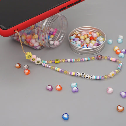 Bohemian Smiley Soft Ceramic Phone Chain Love Letter Crystal Beads Handmade Beaded Anti-Lost Mobile Phone Lanyard