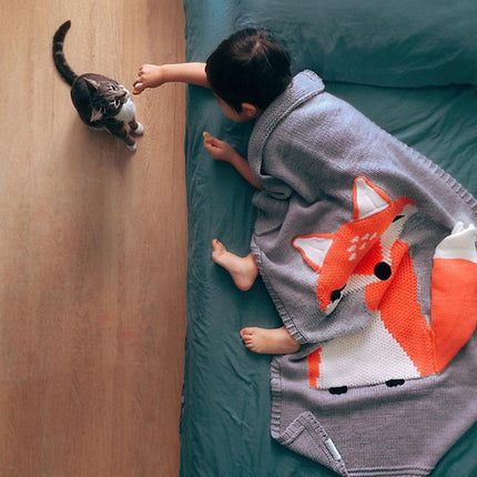 Fox Blanket Three-Dimensional Ear Blanket Children'S Knitted Blankets Beach Mat Baby Baby Holding Blanket