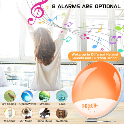 New Natural Sunrise Wake-Up Light Alarm Clock Sunset Sleep Aid Bedside Colorful Atmosphere Led Night Light Fm Radio