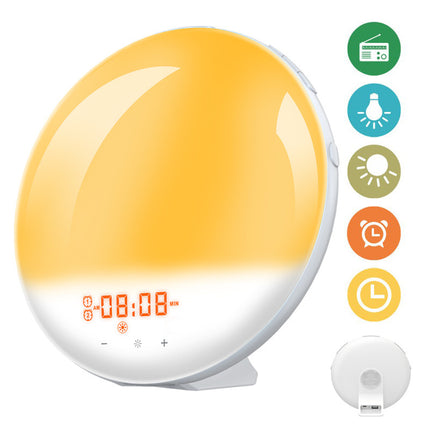 New Natural Sunrise Wake-Up Light Alarm Clock Sunset Sleep Aid Bedside Colorful Atmosphere Led Night Light Fm Radio