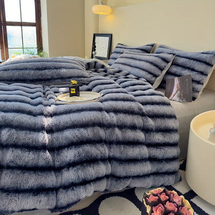 High luxury thick striped rabbit like plush blanket, autumn and winter thick bed blanket cover