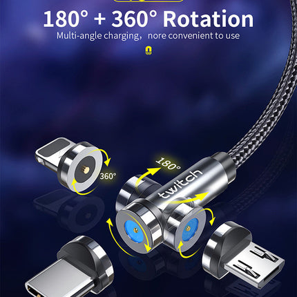 Twitch 540 Degree Rotating Single Needle Magnetic Data Cable One For Three Android Type-C Charging Cable Three In One