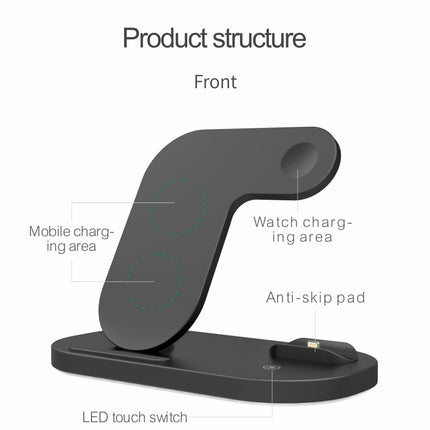 Compatible with Apple, Support De Chargeur Sans Fil Rapide Qi 15W Pour iPhone 12Pro XR Watch 3 en 1, Station De Charge Pliable Pour Airpods Pro IWatch