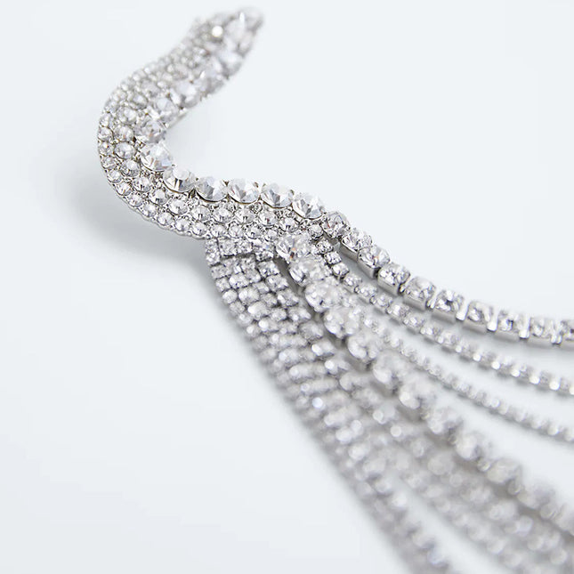 Hyperbole Long Tassel Crystal Big Brooch For Women