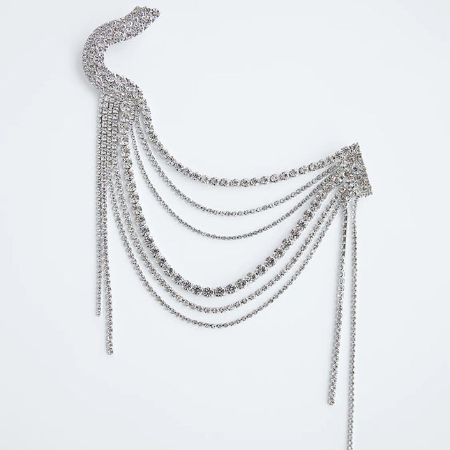Hyperbole Long Tassel Crystal Big Brooch For Women