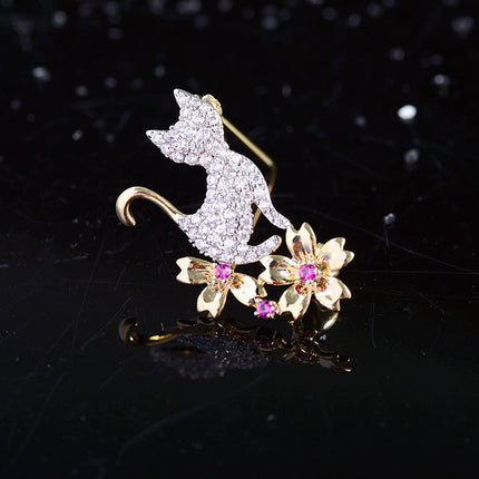 Japanese And Korean Girl Heart Kitten Flower Small Brooch