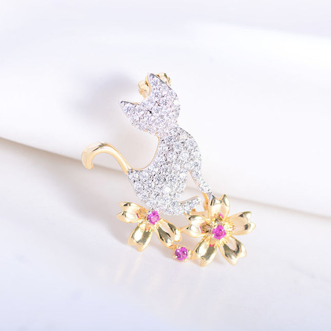Japanese And Korean Girl Heart Kitten Flower Small Brooch