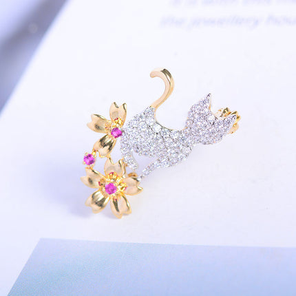 Japanese And Korean Girl Heart Kitten Flower Small Brooch