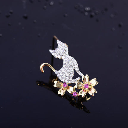 Japanese And Korean Girl Heart Kitten Flower Small Brooch
