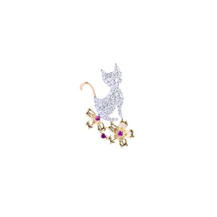 Japanese And Korean Girl Heart Kitten Flower Small Brooch