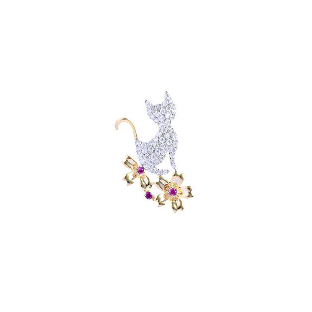 Japanese And Korean Girl Heart Kitten Flower Small Brooch