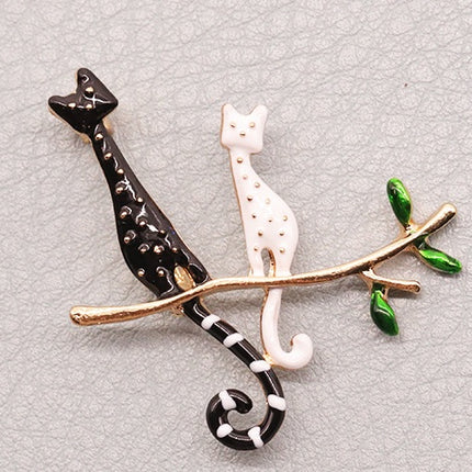 Cartoon Black And White Kitten Brooch
