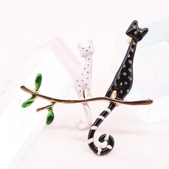 Cartoon Black And White Kitten Brooch