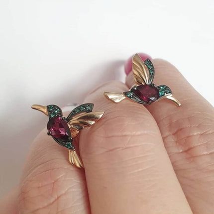 Red Mixed Zirconium Wings Bird Earrings New