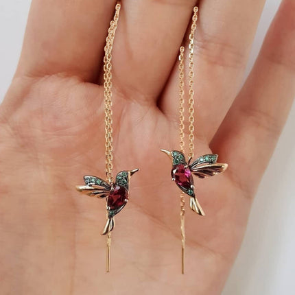Red Mixed Zirconium Wings Bird Earrings New