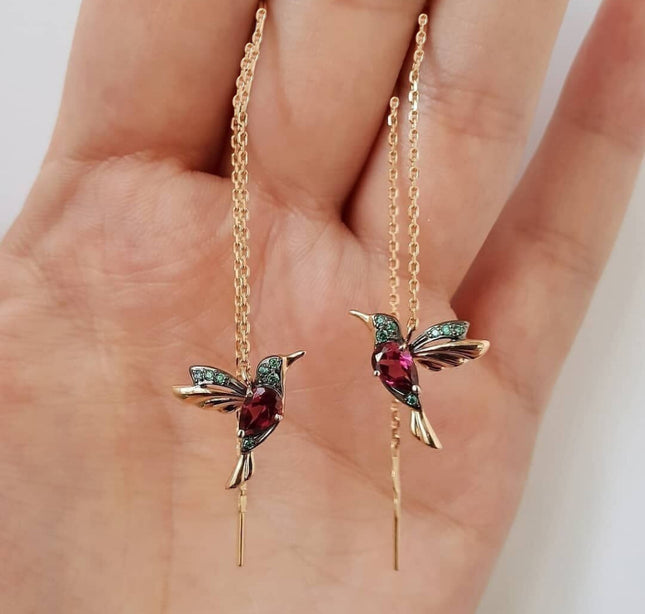 Red Mixed Zirconium Wings Bird Earrings New