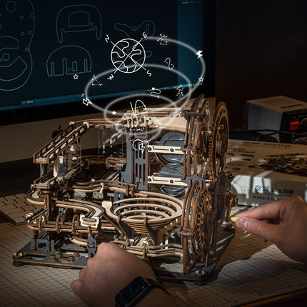 Marble Night City 3D Wooden Puzzle Games Assembly Waterwheel Model Toys For Children Kids Birthday Gift