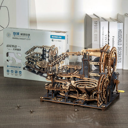 Marble Night City 3D Wooden Puzzle Games Assembly Waterwheel Model Toys For Children Kids Birthday Gift