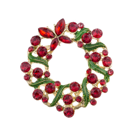 Alloy Christmas Brooch With Leaf Garland