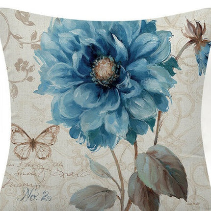 Blue Flower And Bird Pastoral Series Fabric Sofa Nap Car Cushion Pillow Cushion Pillow Case