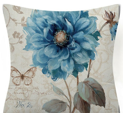 Blue Flower And Bird Pastoral Series Fabric Sofa Nap Car Cushion Pillow Cushion Pillow Case