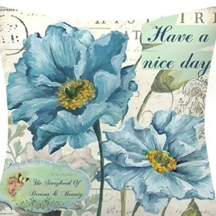 Blue Flower And Bird Pastoral Series Fabric Sofa Nap Car Cushion Pillow Cushion Pillow Case