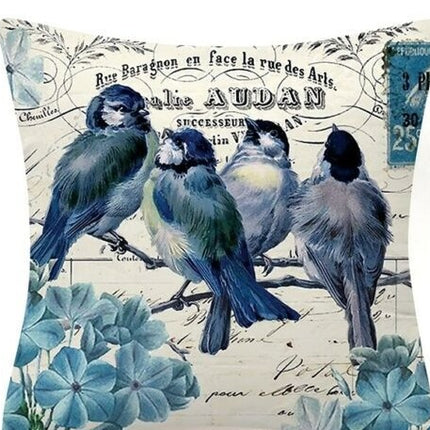 Blue Flower And Bird Pastoral Series Fabric Sofa Nap Car Cushion Pillow Cushion Pillow Case