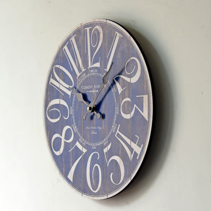 Blue Digital Wall Clock Creative Old Wooden Wall Sticker Clock
