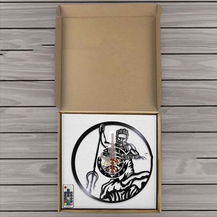 Vinyl Record Wall Clock LED Light Neptune Poseidon Greek Mythology Retro Nostalgic Wall Clock Wall Clock Cross-border