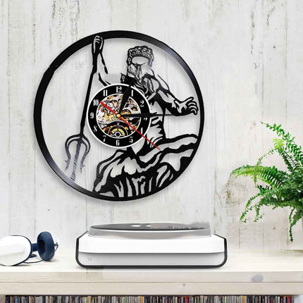 Vinyl Record Wall Clock LED Light Neptune Poseidon Greek Mythology Retro Nostalgic Wall Clock Wall Clock Cross-border