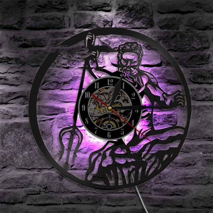 Vinyl Record Wall Clock LED Light Neptune Poseidon Greek Mythology Retro Nostalgic Wall Clock Wall Clock Cross-border