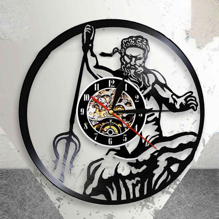 Vinyl Record Wall Clock LED Light Neptune Poseidon Greek Mythology Retro Nostalgic Wall Clock Wall Clock Cross-border