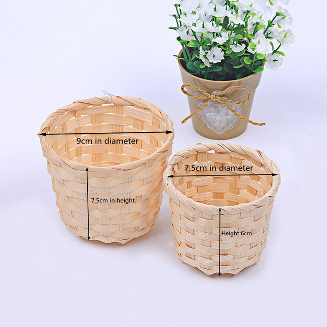 Bamboo Storage Baskets Straw Patchwork Handmade Laundry Wicker