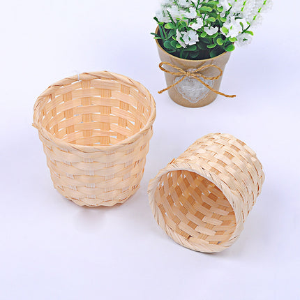 Bamboo Storage Baskets Straw Patchwork Handmade Laundry Wicker