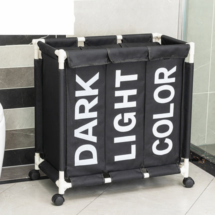 Three-compartment Laundry Storage Basket With Pulleys, Moisture-proof Folding Dirty Clothes Lou