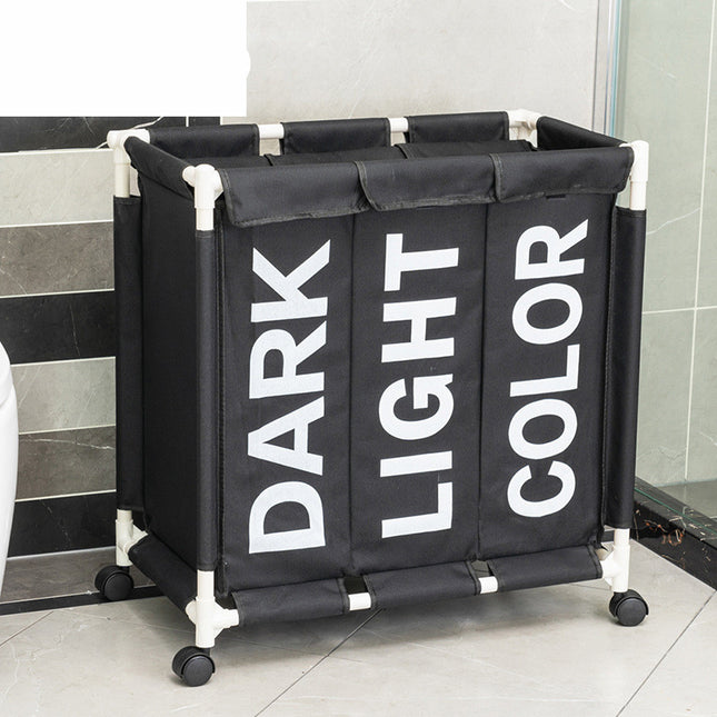Three-compartment Laundry Storage Basket With Pulleys, Moisture-proof Folding Dirty Clothes Lou