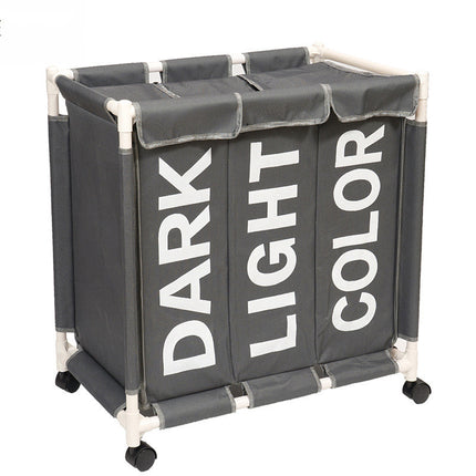 Three-compartment Laundry Storage Basket With Pulleys, Moisture-proof Folding Dirty Clothes Lou