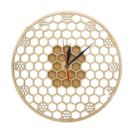 Wooden Wall Clock Round Hexagonal Geometric Pattern Wall Clock