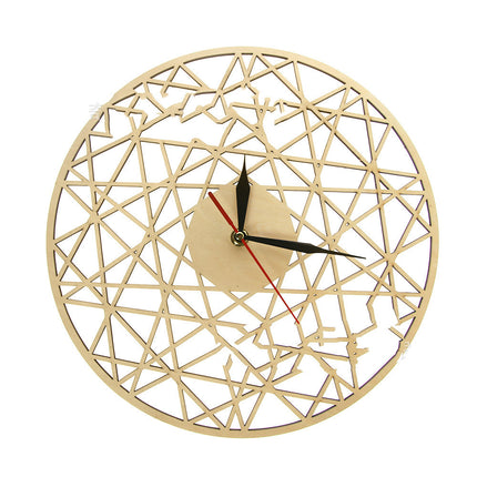Wooden Wall Clock Round Hexagonal Geometric Pattern Wall Clock