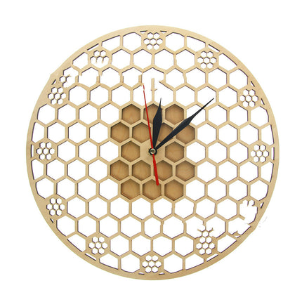 Wooden Wall Clock Round Hexagonal Geometric Pattern Wall Clock