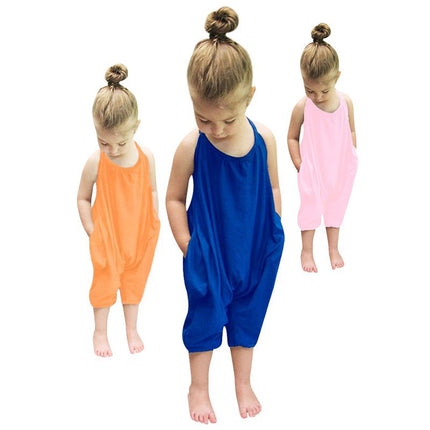 Kids Baby Girls Strap Cotton Romper Toddler Sling Jumpsuit Harem Trousers