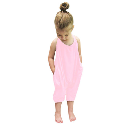 Kids Baby Girls Strap Cotton Romper Toddler Sling Jumpsuit Harem Trousers