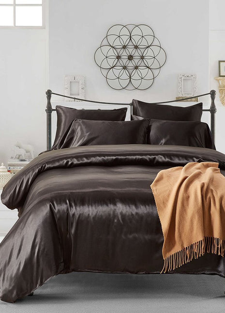 Hotel Home Solid Color Imitated Silk Luxury Satin 3pcs Comforter Bedding Set