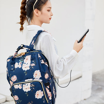 Fashion Printed Mother Bag USB Rechargeable Mother And Baby Bag Diaper Backpack