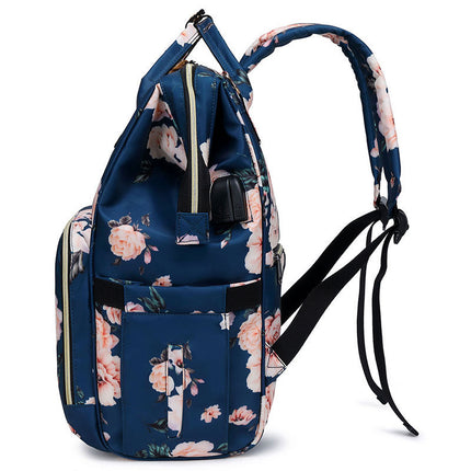 Fashion Printed Mother Bag USB Rechargeable Mother And Baby Bag Diaper Backpack