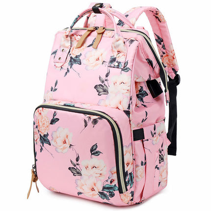 Fashion Printed Mother Bag USB Rechargeable Mother And Baby Bag Diaper Backpack