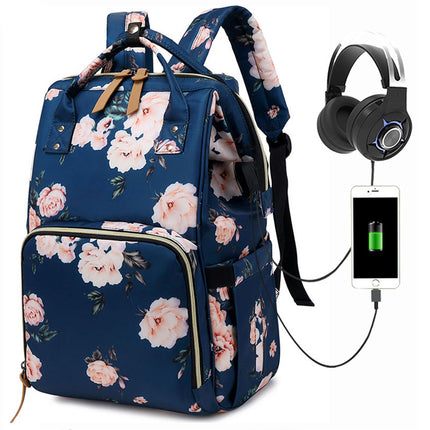 Fashion Printed Mother Bag USB Rechargeable Mother And Baby Bag Diaper Backpack